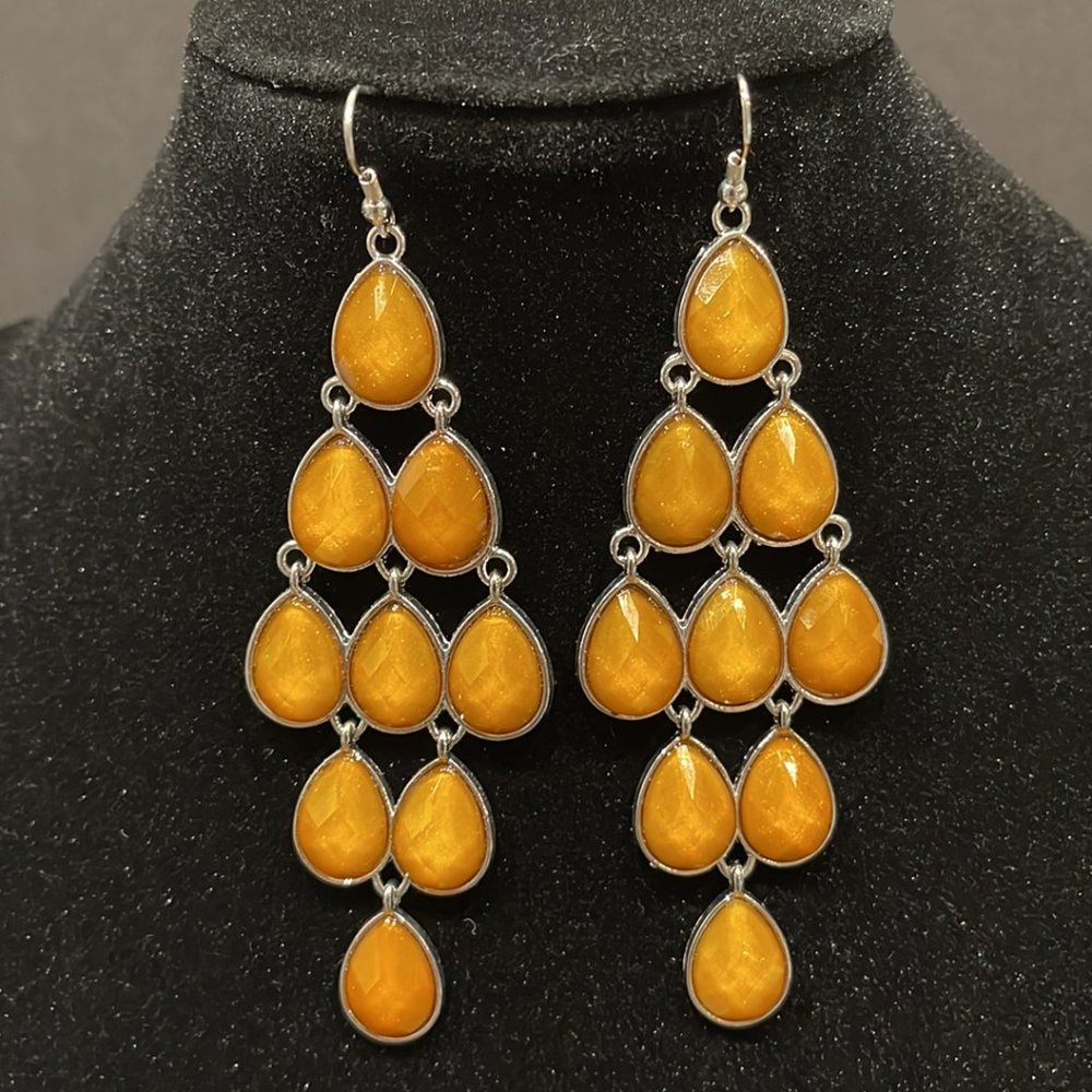 Orange Tear Drop Chandelier Earrings